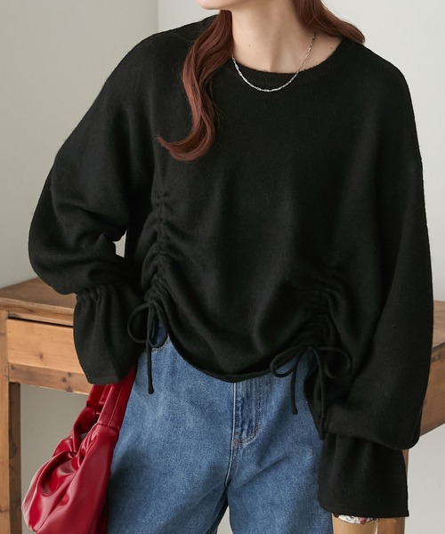 BONLECILL(ボンルシール)の「もちもちドロストリボンキャンディスリーブニット(ニット/セーター・レディース・チャコールグレー/オフホワイト/ブラック・FREE)」の16枚目の写真