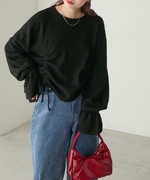 BONLECILL(ボンルシール)の「もちもちドロストリボンキャンディスリーブニット(ニット/セーター・レディース・チャコールグレー/オフホワイト/ブラック・FREE)」の17枚目の写真