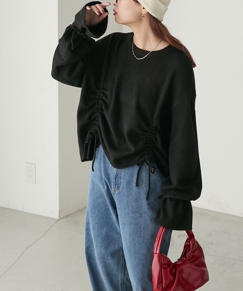 BONLECILL(ボンルシール)の「もちもちドロストリボンキャンディスリーブニット(ニット/セーター・レディース・チャコールグレー/オフホワイト/ブラック・FREE)」の18枚目の写真
