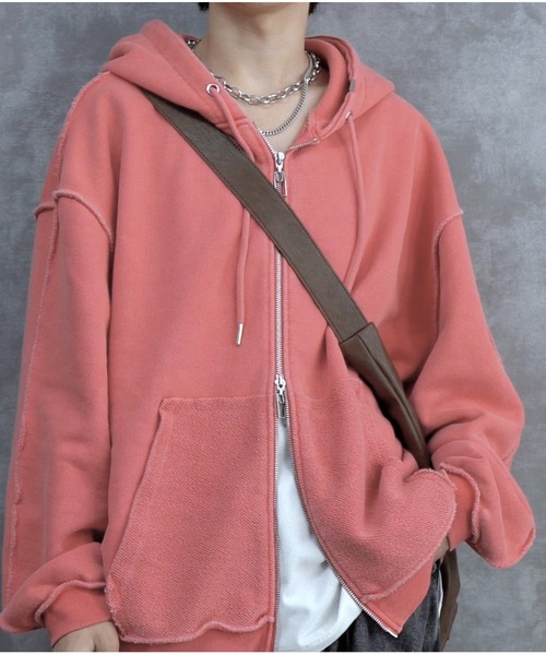INTER FACTORY（インターファクトリー）の「しの - Vintage Like Pigment Double Zip Hoodie / ヴィンテージライクピグメントダブルジップフーディ　made in INTER FACTORY（パーカー・メンズ・チャコールグレー/レッド・SMALL/MEDIUM/LARGE）」の10枚目の写真