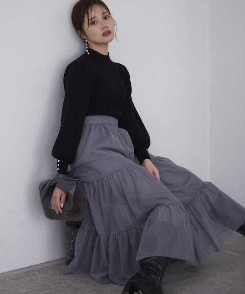 PROPORTION BODY DRESSING(プロポーションボディドレッシング)の「重ねラメチュールティアードスカート / 1214220907(スカート・レディース・ホワイト系その他/ダークグレー/ピンク・MEDIUM/SMALL)」の3枚目の写真