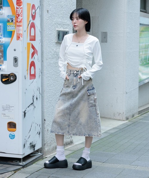 3.3 Field Trip （3.3フィールドトリップ）の「3.3 Field Trip／デニムカーゴロングスカート（デニムスカート・レディース・ブラック/ブルー・SMALL/MEDIUM）」の7枚目の写真