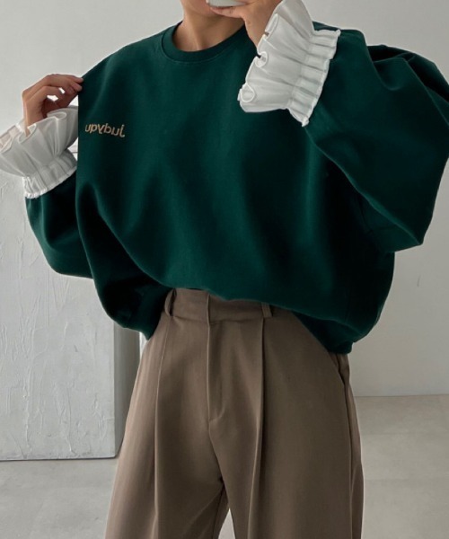 【セール】フリル異素材ドッキングスウェットプルオーバー（スウェット）｜N.s（エヌドットエス）