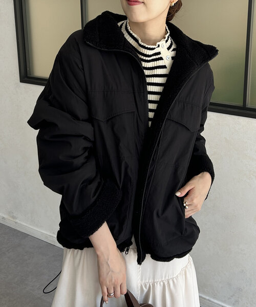 Thevon(ゼボン)の「ボアリバーシブルスタンドカラーブルゾン(ブルゾン・レディース・アイボリー/ブラック/ベージュ・FREE)」の12枚目の写真