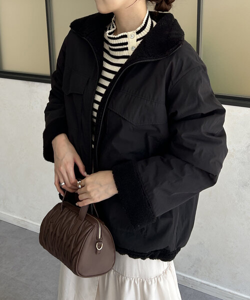 Thevon(ゼボン)の「ボアリバーシブルスタンドカラーブルゾン(ブルゾン・レディース・アイボリー/ブラック/ベージュ・FREE)」の13枚目の写真