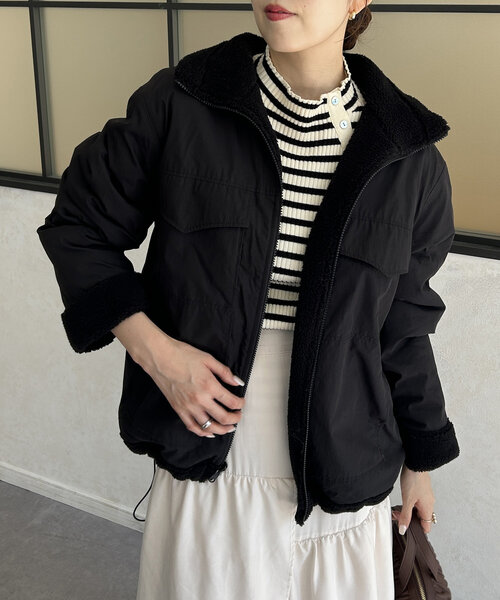 Thevon(ゼボン)の「ボアリバーシブルスタンドカラーブルゾン(ブルゾン・レディース・アイボリー/ブラック/ベージュ・FREE)」の16枚目の写真