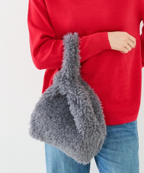 EARTH MADE(アースメイド)の「【WEB限定】【EARTH MADE】CURLY FUR MARCHEBAG ファーマルシェバッグ(トートバッグ・レディース・チャコールグレー/ベージュ・フリー)」の2枚目の写真