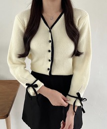 by your closet（バイユアークローゼット）の「袖リボン　バイカラー　ニットカーディガン（カーディガン/ボレロ）」
