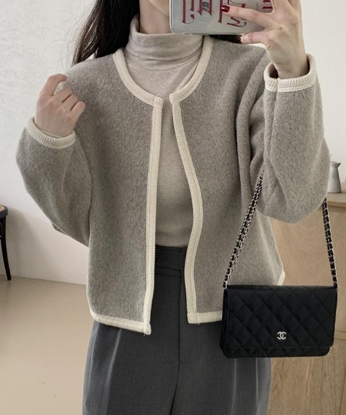 FREE STYLISTS(フリー スタイリスト)の「YUGA_YGMC ノーカラーショートジャケット(ノーカラージャケット・レディース・オフホワイト/ベージュ/ライトグリーン・FREE)」の5枚目の写真