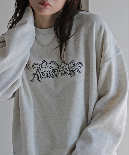 セール】リボンアート/ハートアート文字刺繍ルーズシルエット