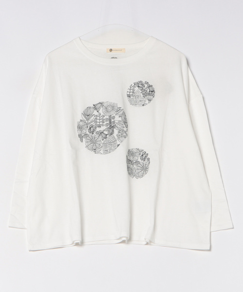 BARNDOOR(バーンドア)の「(BD)【BARNDOOR】北欧風 ボタニカル 刺繍 長袖 Tシャツ(Tシャツ/カットソー・レディース・ブラック/杢グレー/アイボリー・FREE)」の2枚目の写真
