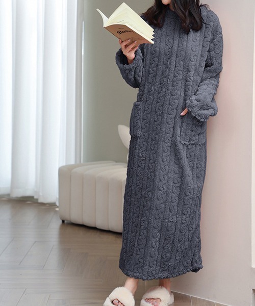 Miniministore（ミニミニストア）の「フリースワンピースパジャマ 冬レディース（ルームウェア/パジャマ・レディース・ラベンダー/モカ/ホワイト/ダークグレー/ブルーグレー/ピンク・FREE）」の19枚目の写真