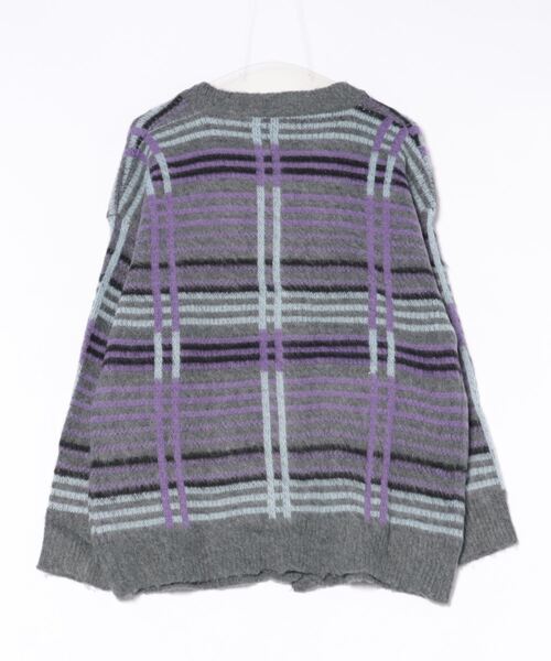 BARELY BLUE(ベアリーブルー)の「【 BARELY BLUE / ベアリーブルー 】 オーバーサイズ チェック ニット カーディガン / UNISEX(ニット/セーター・メンズ・カーキ/グレー・FREE)」の13枚目の写真