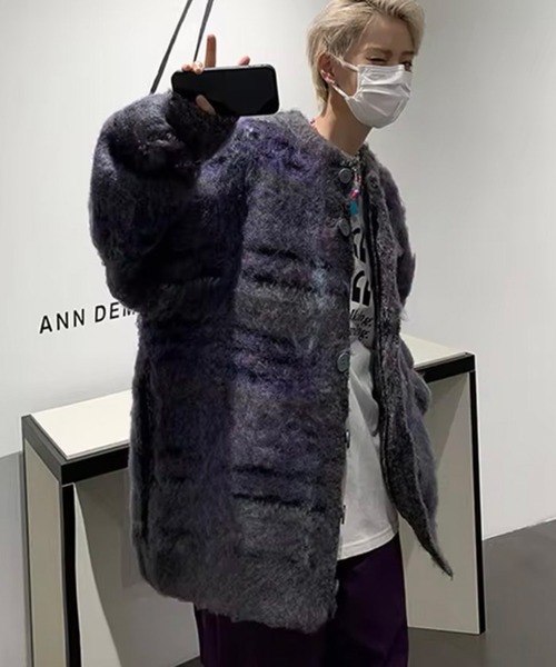 BARELY BLUE(ベアリーブルー)の「【 BARELY BLUE / ベアリーブルー 】 オーバーサイズ チェック ニット カーディガン / UNISEX(ニット/セーター・メンズ・カーキ/グレー・FREE)」の10枚目の写真