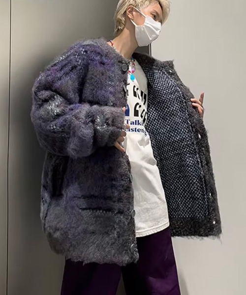 BARELY BLUE(ベアリーブルー)の「【 BARELY BLUE / ベアリーブルー 】 オーバーサイズ チェック ニット カーディガン / UNISEX(ニット/セーター・メンズ・カーキ/グレー・FREE)」の11枚目の写真