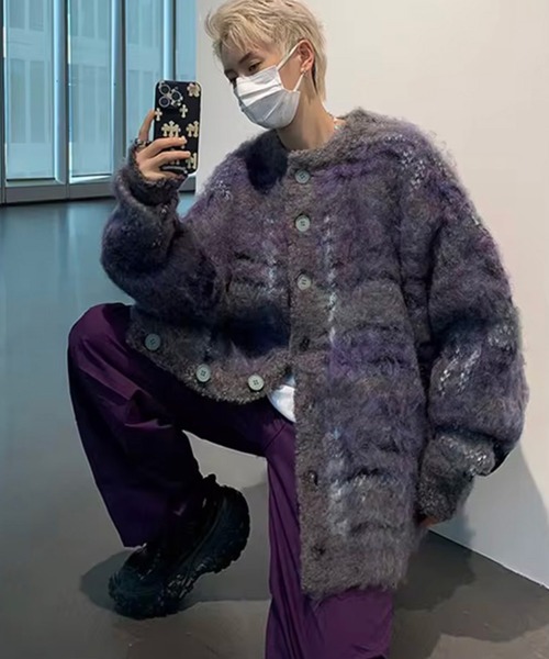BARELY BLUE(ベアリーブルー)の「【 BARELY BLUE / ベアリーブルー 】 オーバーサイズ チェック ニット カーディガン / UNISEX(ニット/セーター・メンズ・カーキ/グレー・FREE)」の12枚目の写真
