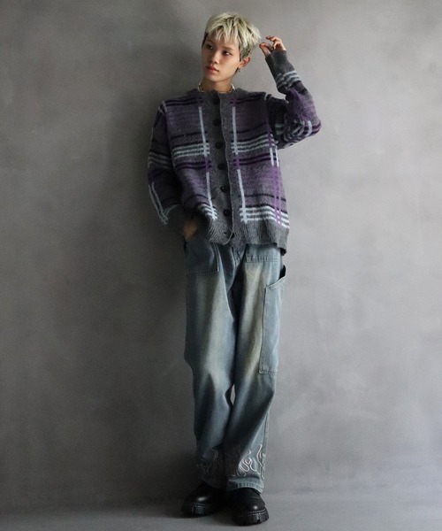 BARELY BLUE(ベアリーブルー)の「【 BARELY BLUE / ベアリーブルー 】 オーバーサイズ チェック ニット カーディガン / UNISEX(ニット/セーター・メンズ・カーキ/グレー・FREE)」の15枚目の写真