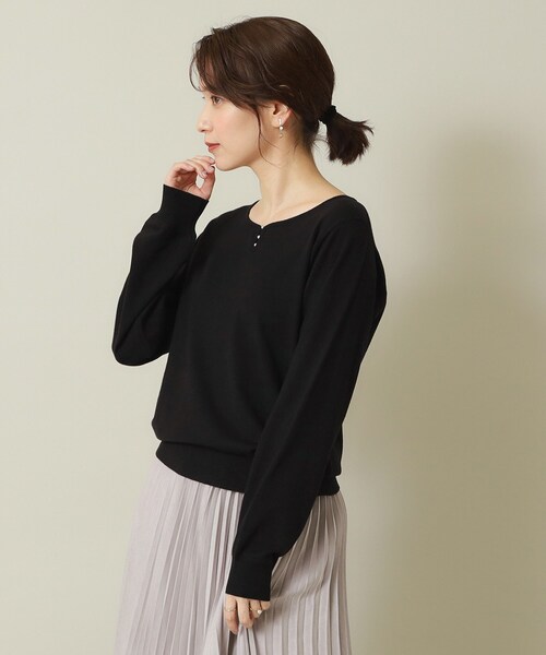 ITS'DEMO（イッツデモ）の「◆【吸湿発熱／薄手／マシンウォッシャブル】ハートネックニット（ニット/セーター・レディース・ブラック/ブルーグリーン/ライトイエロー系/アイボリー/サックスブルー・00）」の14枚目の写真