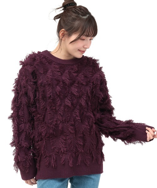 チチカカ(チチカカ)の「モシャモシャニットプルオーバー(ニット/セーター・レディース・ボルドー/ライトグレー/ブラック・FREE)」の9枚目の写真