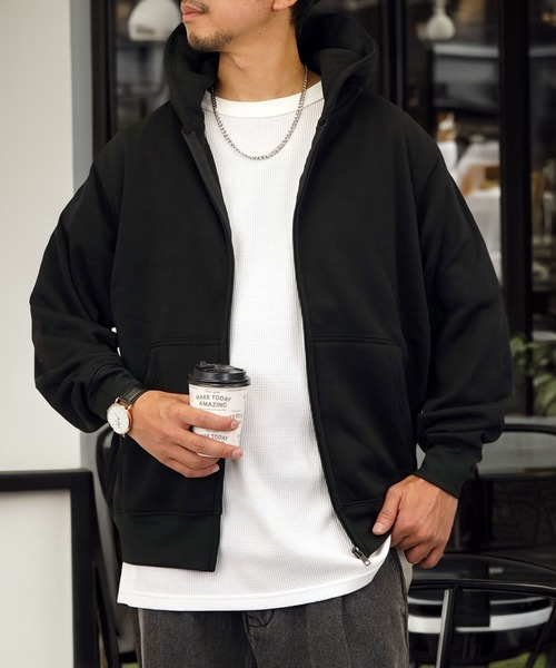 Burner（バーナー）の「【GROOVY STORE】ZIPパーカー 裏起毛（パーカー・メンズ・モカ/スミクロ/ブラック/ネイビー/ホワイト×グレー/杢グレー・LL/M/L）」の3枚目の写真