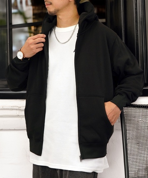 Burner（バーナー）の「【GROOVY STORE】ZIPパーカー 裏起毛（パーカー・メンズ・モカ/スミクロ/ブラック/ネイビー/ホワイト×グレー/杢グレー・LL/M/L）」の16枚目の写真