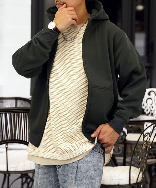 Burner（バーナー）の「【GROOVY STORE】ZIPパーカー 裏起毛（パーカー・メンズ・モカ/スミクロ/ブラック/ネイビー/ホワイト×グレー/杢グレー・LL/M/L）」の21枚目の写真