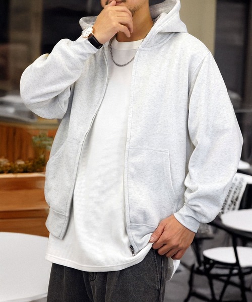 Burner（バーナー）の「【GROOVY STORE】ZIPパーカー 裏起毛（パーカー・メンズ・モカ/スミクロ/ブラック/ネイビー/ホワイト×グレー/杢グレー・LL/M/L）」の7枚目の写真