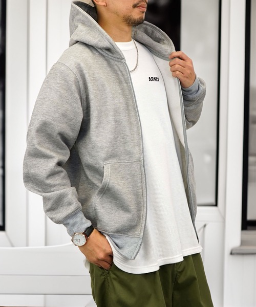 Burner（バーナー）の「【GROOVY STORE】ZIPパーカー 裏起毛（パーカー・メンズ・モカ/スミクロ/ブラック/ネイビー/ホワイト×グレー/杢グレー・LL/M/L）」の11枚目の写真