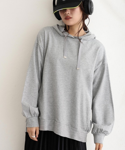 ElegChic(エレグシック)の「ミニ裏毛 スリット パーカースウェット(Tシャツ/カットソー・レディース・ライトカーキ/杢グレー/ブラック・M/XL/4L)」の3枚目の写真