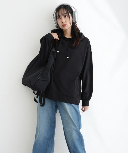 ElegChic(エレグシック)の「ミニ裏毛 スリット パーカースウェット(Tシャツ/カットソー・レディース・ライトカーキ/杢グレー/ブラック・M/XL/4L)」の5枚目の写真