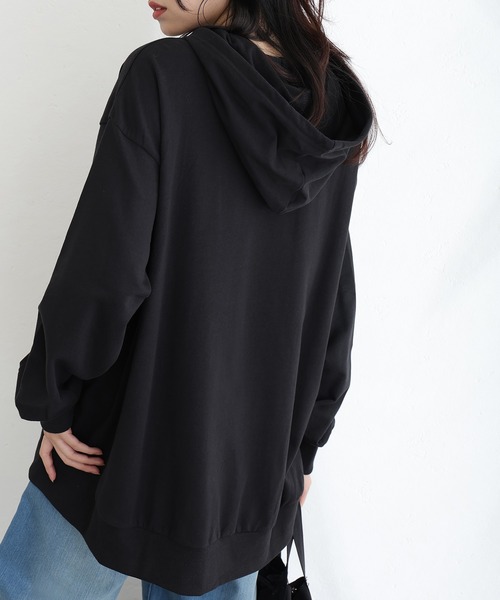 ElegChic(エレグシック)の「ミニ裏毛 スリット パーカースウェット(Tシャツ/カットソー・レディース・ライトカーキ/杢グレー/ブラック・M/XL/4L)」の6枚目の写真
