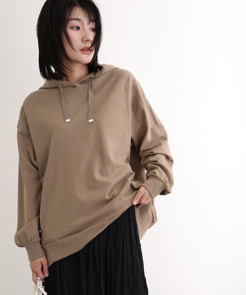 ElegChic(エレグシック)の「ミニ裏毛 スリット パーカースウェット(Tシャツ/カットソー・レディース・ライトカーキ/杢グレー/ブラック・M/XL/4L)」の11枚目の写真