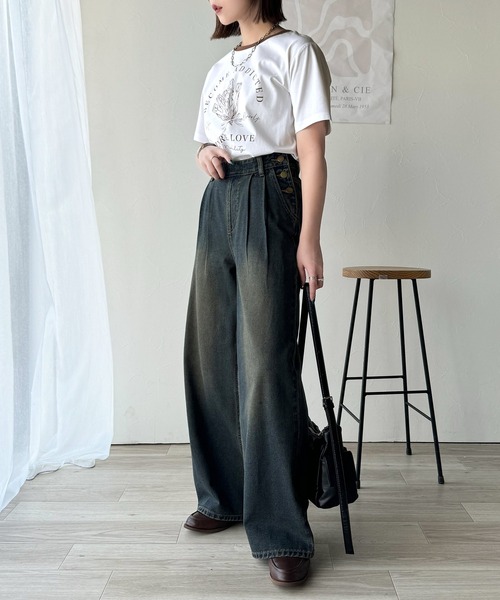 classicalelf(クラシカルエルフ)の「トレンドのディテールが魅力。シルケットフラワーカーブロゴリンガー半袖Tシャツ(Tシャツ/カットソー・レディース・ホワイト×ブラウン/ホワイト×ブルー/ホワイト×ブラック/ブラック×グレー/グリーン系その他/ピンク・LARGE/MEDIUM/SMALL/X-LARGE)」の13枚目の写真