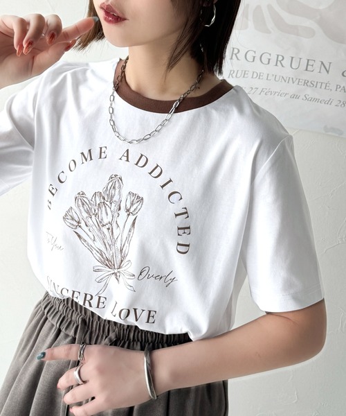 classicalelf(クラシカルエルフ)の「トレンドのディテールが魅力。シルケットフラワーカーブロゴリンガー半袖Tシャツ(Tシャツ/カットソー・レディース・ホワイト×ブラウン/ホワイト×ブルー/ホワイト×ブラック/ブラック×グレー/グリーン系その他/ピンク・LARGE/MEDIUM/SMALL/X-LARGE)」の10枚目の写真