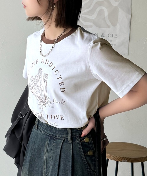 classicalelf(クラシカルエルフ)の「トレンドのディテールが魅力。シルケットフラワーカーブロゴリンガー半袖Tシャツ(Tシャツ/カットソー・レディース・ホワイト×ブラウン/ホワイト×ブルー/ホワイト×ブラック/ブラック×グレー/グリーン系その他/ピンク・LARGE/MEDIUM/SMALL/X-LARGE)」の14枚目の写真