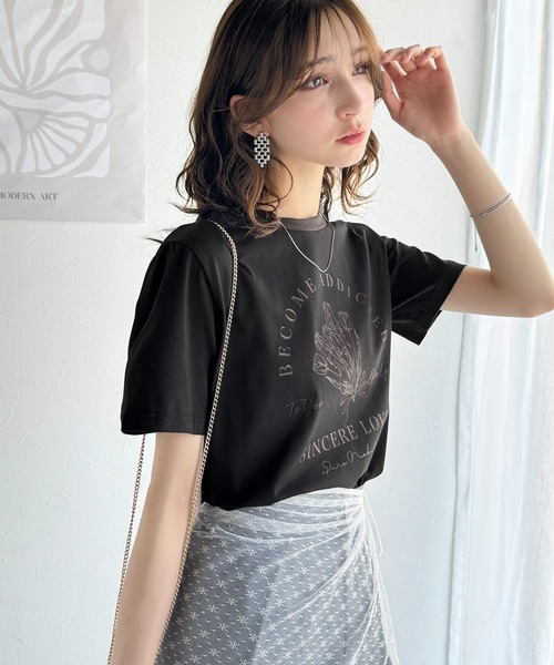 classicalelf(クラシカルエルフ)の「トレンドのディテールが魅力。シルケットフラワーカーブロゴリンガー半袖Tシャツ(Tシャツ/カットソー・レディース・ホワイト×ブラウン/ホワイト×ブルー/ホワイト×ブラック/ブラック×グレー/グリーン系その他/ピンク・LARGE/MEDIUM/SMALL/X-LARGE)」の19枚目の写真