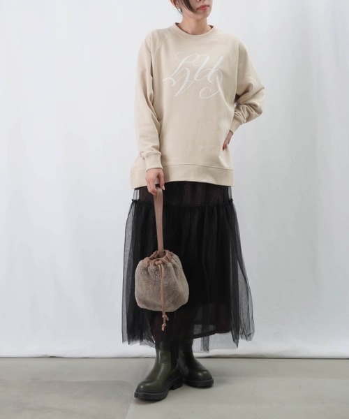 【セール】LC/LLL フロッキープリント裏毛ラグランプルオーバー（Tシャツ/カットソー）｜LUCA/LADY LUCK LUCA（ルカ/レディラックルカ）