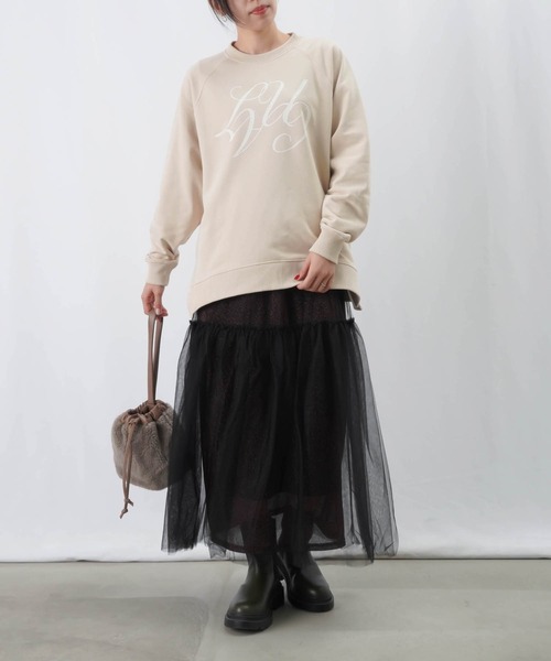 【セール】LC/LLL フロッキープリント裏毛ラグランプルオーバー（Tシャツ/カットソー）｜LUCA/LADY LUCK LUCA（ルカ/レディラックルカ）