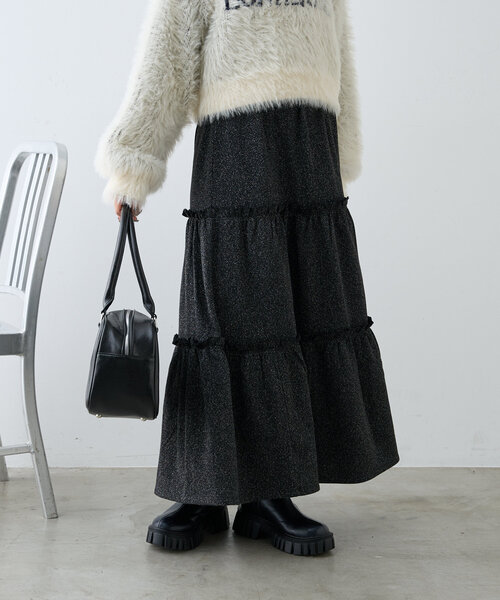 【セール】【ラメ生地】フリルティアードスカート（スカート）｜w closet（ダブルクローゼット）