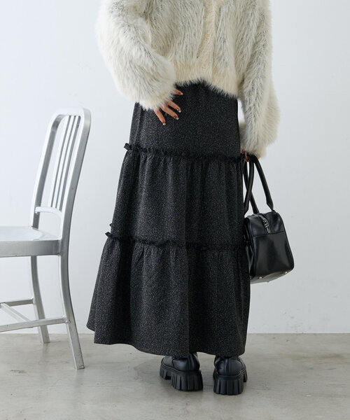 【セール】【ラメ生地】フリルティアードスカート（スカート）｜w closet（ダブルクローゼット）