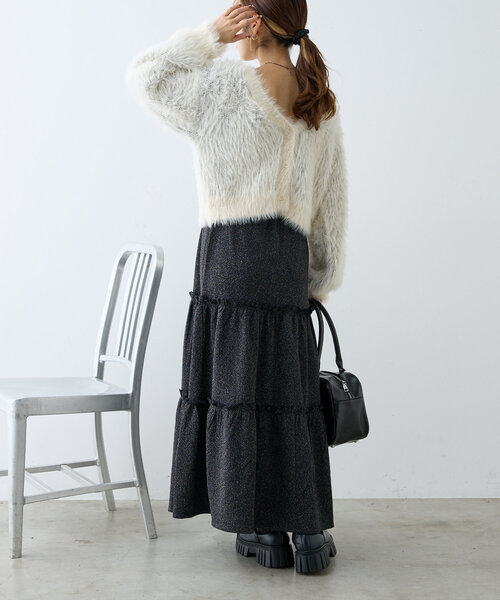 【セール】【ラメ生地】フリルティアードスカート（スカート）｜w closet（ダブルクローゼット）