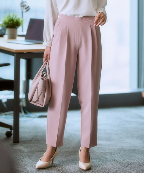 7days Life Styling（セブンデイズライフスタイリング）の「ダブルクロスツータックテーパードパンツ<大きいサイズ有>（スラックス・レディース・ピンク/ベージュ/ネイビー/ミント/ブラック・3L/LL/L/M/S/4L/5L/6L）」の5枚目の写真