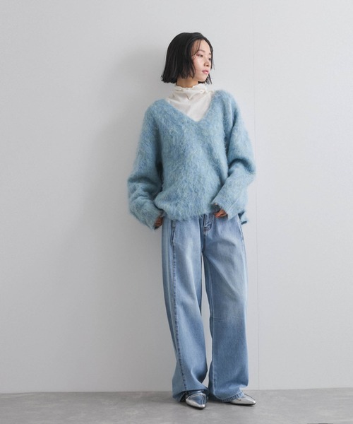 VICKY（ビッキー）の「ブークレシャギーニットVネックプルオーバー≪手洗い可能≫（ニット/セーター・レディース・ブルー/チャコールグレー/オレンジ・M）」の6枚目の写真