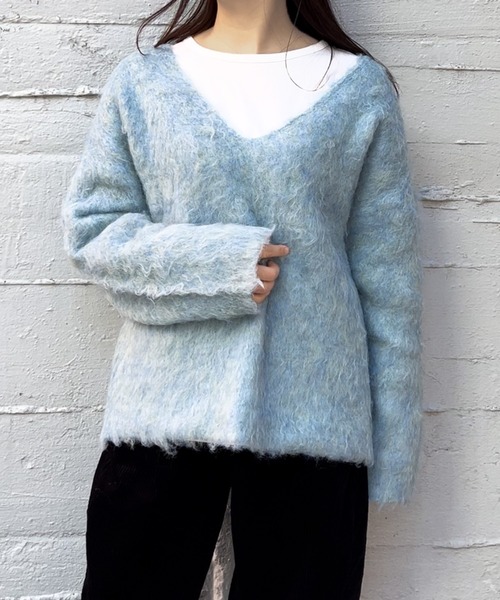 VICKY（ビッキー）の「ブークレシャギーニットVネックプルオーバー≪手洗い可能≫（ニット/セーター・レディース・ブルー/チャコールグレー/オレンジ・M）」の9枚目の写真