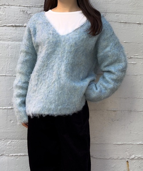 VICKY（ビッキー）の「ブークレシャギーニットVネックプルオーバー≪手洗い可能≫（ニット/セーター・レディース・ブルー/チャコールグレー/オレンジ・M）」の11枚目の写真