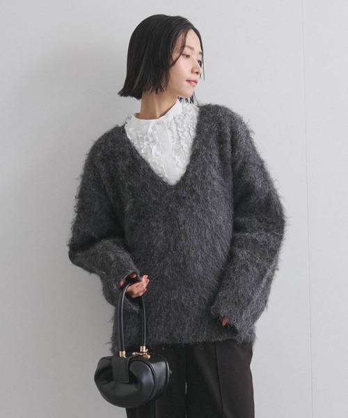 VICKY（ビッキー）の「ブークレシャギーニットVネックプルオーバー≪手洗い可能≫（ニット/セーター・レディース・ブルー/チャコールグレー/オレンジ・M）」の16枚目の写真