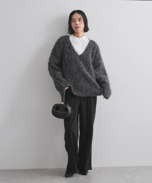 VICKY（ビッキー）の「ブークレシャギーニットVネックプルオーバー≪手洗い可能≫（ニット/セーター・レディース・ブルー/チャコールグレー/オレンジ・M）」の17枚目の写真