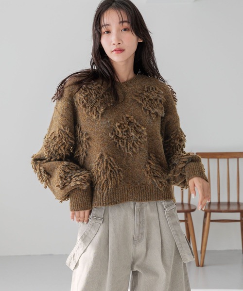 LOWRYS FARM（ローリーズファーム）の「ループジャガードプルオーバー 286883（ニット/セーター・レディース・ベージュ/グレー/ブラウン・FREE）」の7枚目の写真