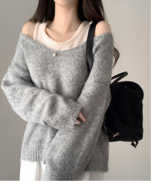 アイテム：【GEMINI】レイヤードノースリーブ　２枚１セット 完売品 セール】Y2K レイヤードニットノースリーブセット（ニット