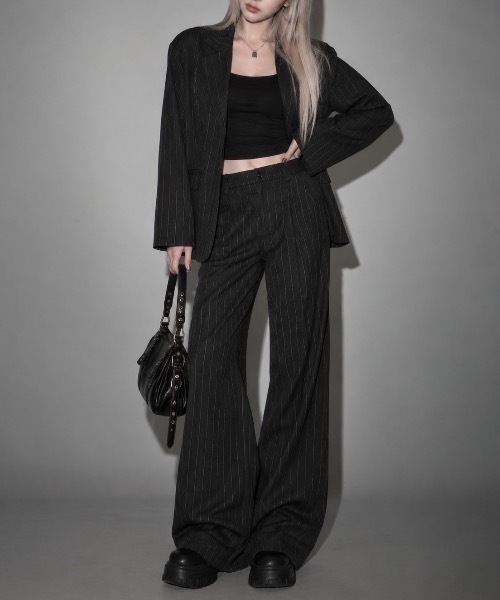 CeLess(セレス)の「Striped Tailored Jacket Set Up(セットアップ・メンズ・ブラック・L/M)」の1枚目の写真
